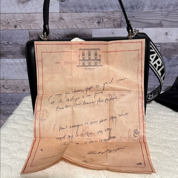 NWT! Karl Lagerfeld Paris “Simone”Black and White Designer Leather Crossbody - Picture 10 of 16